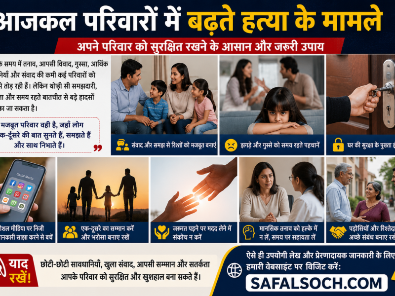 आजकल परिवारों में बढ़ते हत्या के मामलों से बचाव के लिए परिवार की सुरक्षा, आपसी संवाद, सतर्कता और सुरक्षा उपायों की जानकारी | SafalSoch.com