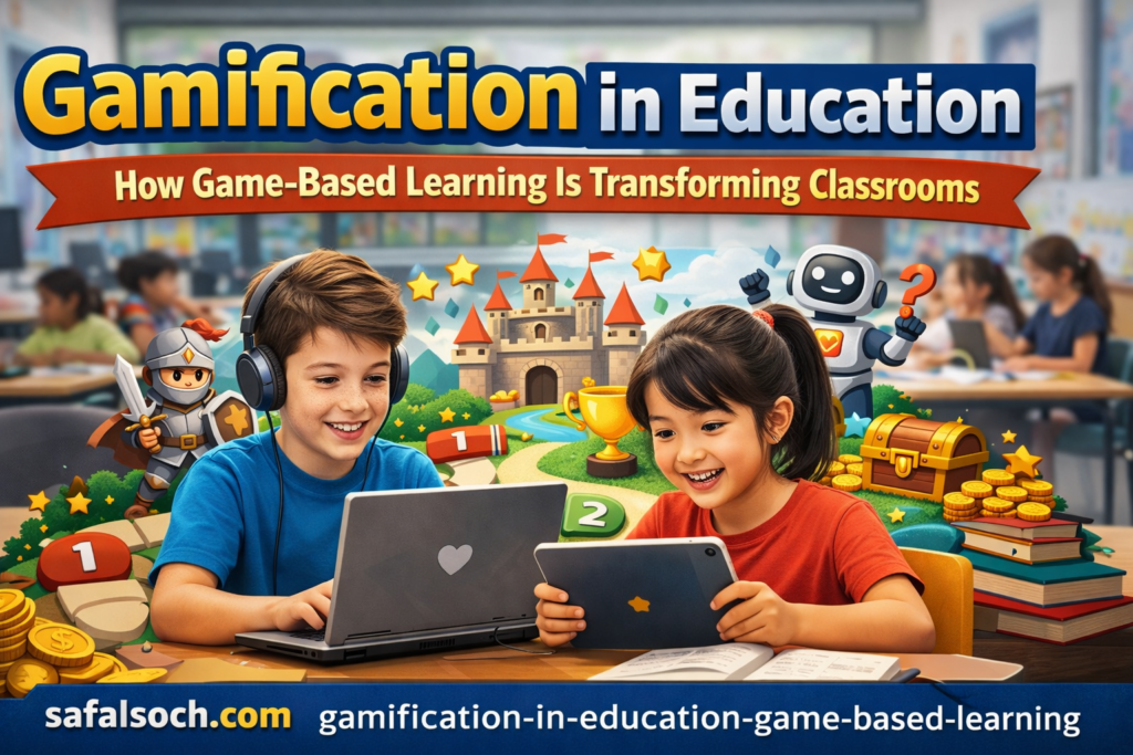 Gamification in education showing game-based learning transforming modern classrooms
